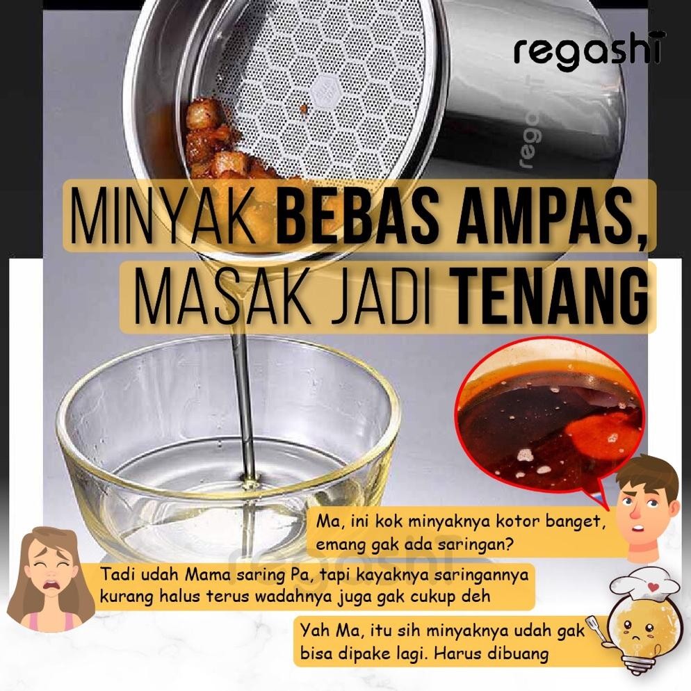 Regashi Premium 304 Oil Pot | Wadah Saringan Minyak Goreng | Kitchen Oil Pot Honeycomb Style | Tempa