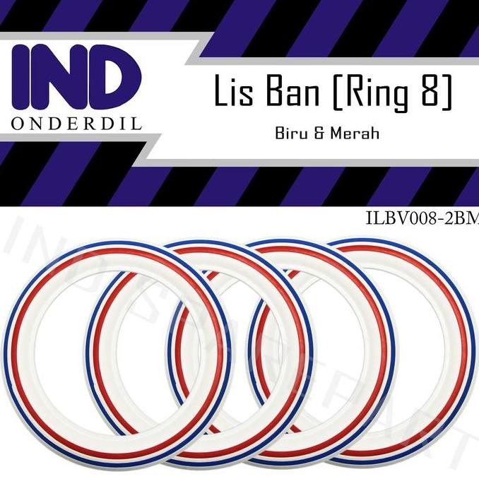Karet Lis-List Ban Vespa Motor Matic-Bebek Ring 8-WhiteWall Biru-Merah