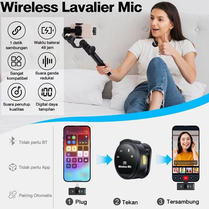 ENRIO- Mikrofon Nirkabel  Klip Magnetik Mikrofon Lavalier HP Plug & Play Mikrofon Nirkabel dengan Ko