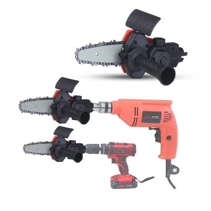jhonxie- Adaptor Gergaji Mini Chainsaw Bor Listrik/Baterai dengan Rantai 4 Inci Batrai