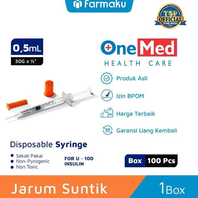 ONEMED SYRINGE INSULIN 0.5 CC 100U BOX ISI 100 PCS - JARUM SUNTIK ORIGINAL DAN TERPERCAYA