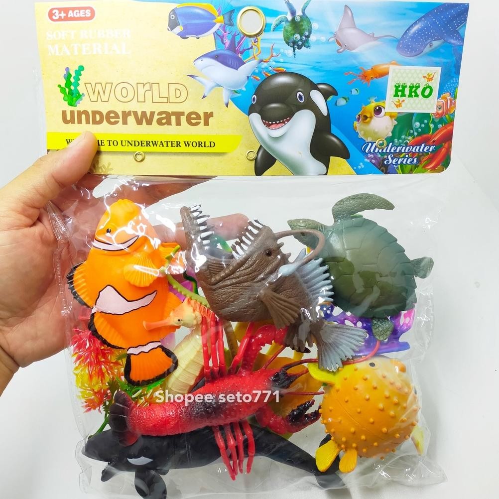 Nemo Anglerfish Buntal 9 pcs 12pcs Hewan Laut Dalam mainan Ikan Antena Lampu Badut Miniatur Figure S