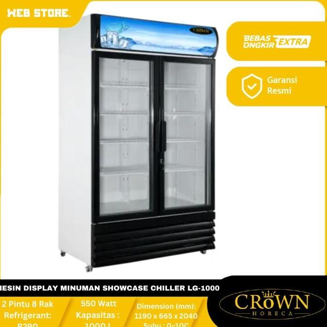 CORVUS Mesin Pendingin Display Minuman Showcase Chiller 2 Pintu 8 Rak LG-1000 Crown
