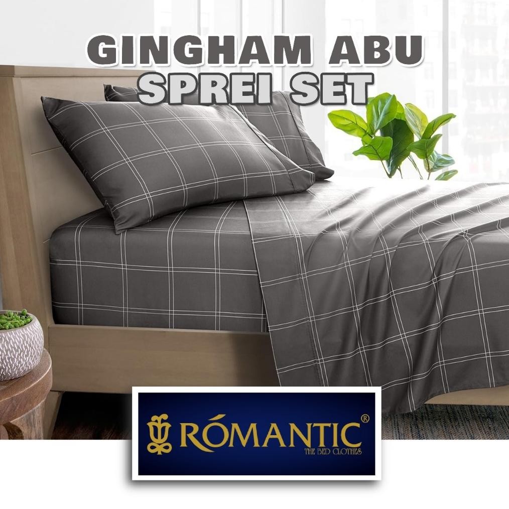 Sprei Set Gingham Abu by ROMANTIC Bamboo Velvet Motif Amerika