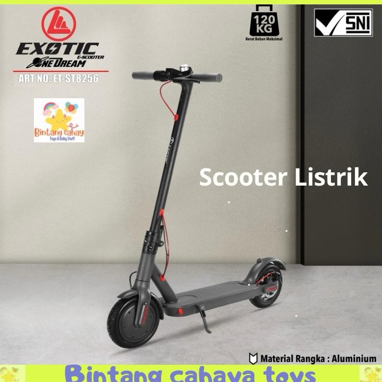 Scooter listrik otoped listrik Exotic ET 8256 skuter ban karet bahan alumunium kokoh