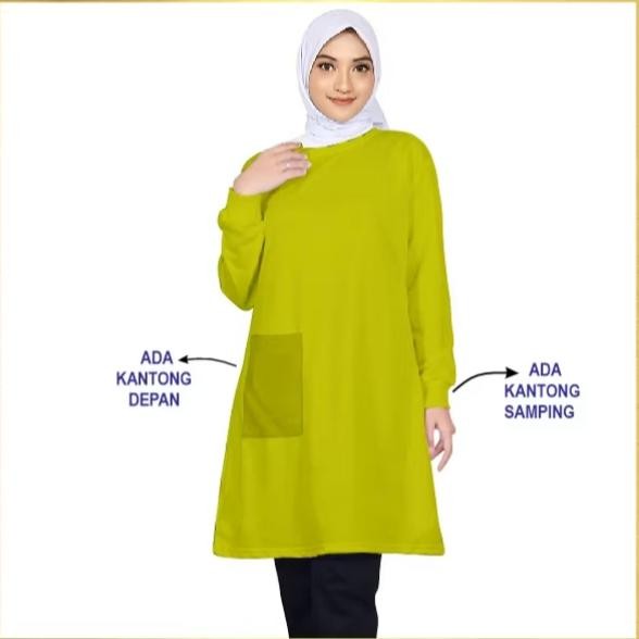 Kaos Tunik Wanita Polos Ada 2 Saku Depan + Saku Samping
