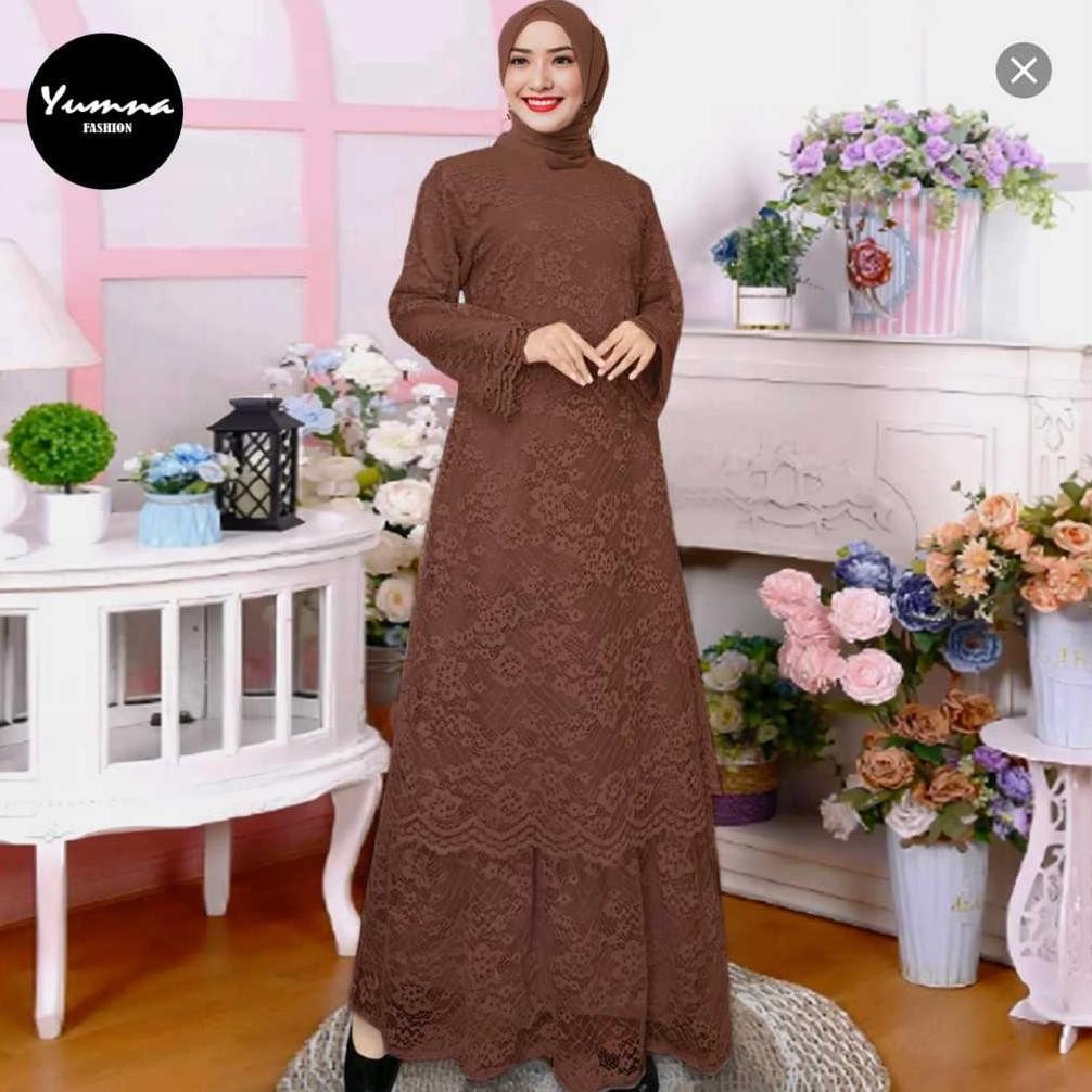 [ Termurah ] Gamis Malaysia Yumna Brukat Premium 2 Tingkat Baju Remaja Dewasa Wanita Pesta Kondangan