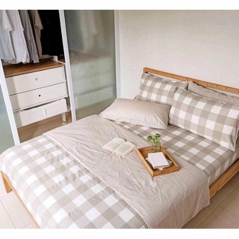 Jg-56 Sprei Murah Kotak Aesthetic Size Uk 80X200,90X200,100X200,120X200 Sudah Satuset Sarung Bantal 