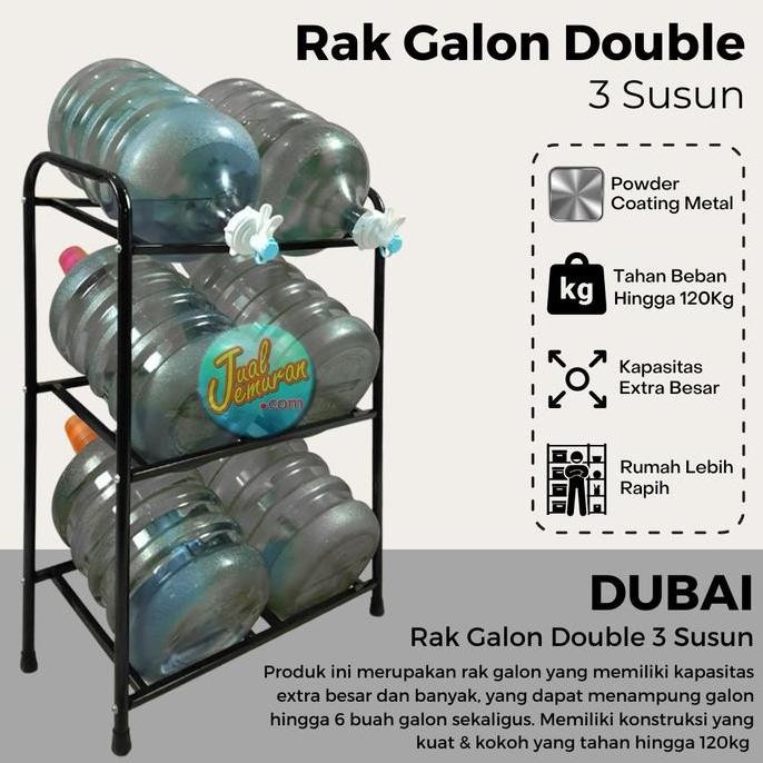 Rak Galon Besi 3 Susun Double, Rak Galon Miring, Ambalan Kuat, Kapasitas 6 Galon Air SAML
