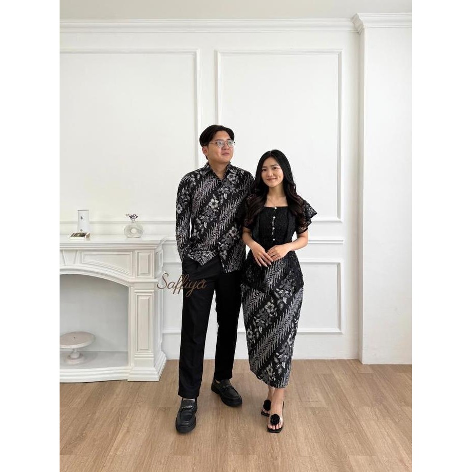 Promo Saffiya Batik Couple Rosemary NEW Biru Hitam Maroon Outer Wanita Sarimbit Keluarga Baju Dress 