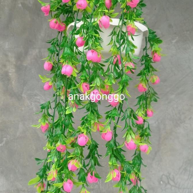DF272>> Bunga Plastik Artificial Vernalya Priti Pink Juntai dan Set Pot Gantung Tali Putih Hiasan Pa