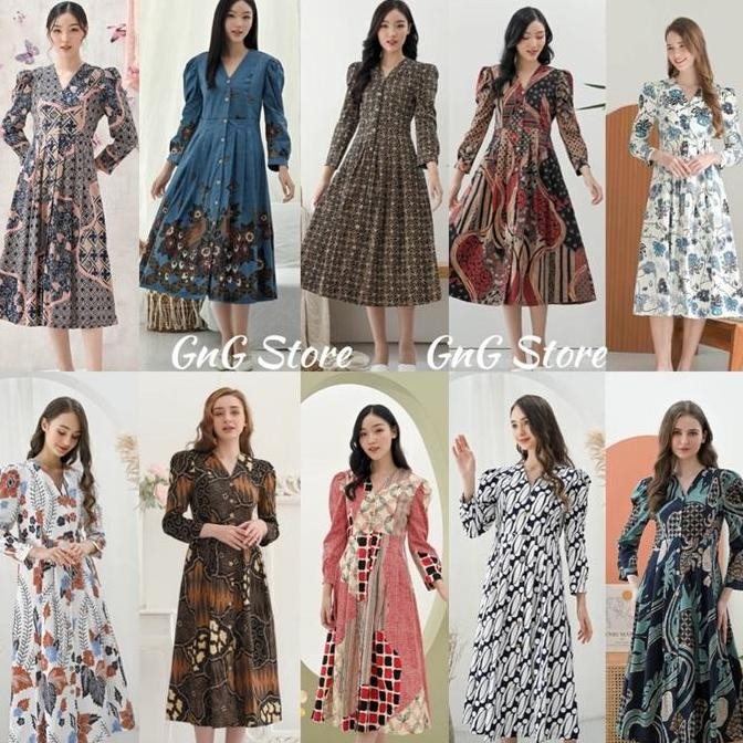 Promo Dress Batik Wanita 258 Series /Batik Modern /Dress Batik Panjang COD