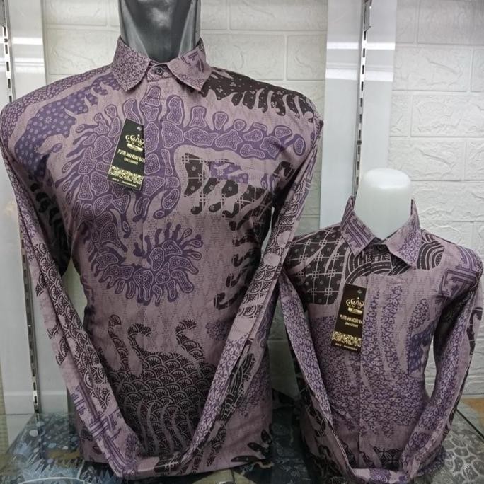 Promo MUTU TERBAIK UNGU MUDA LAVENDER Batik Couple Katun Ayah Anak Motif Floral Baju Batik Keluarga 