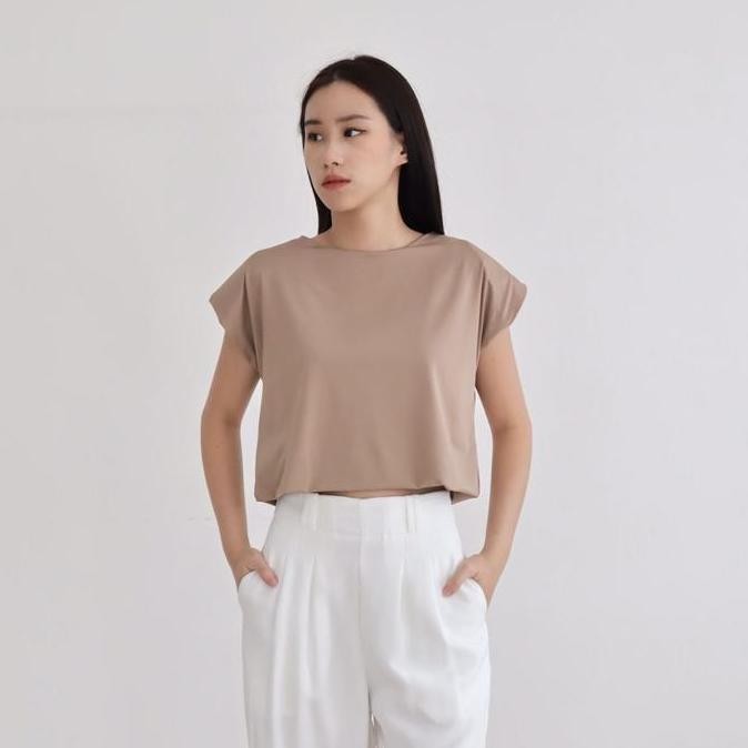 Promo MSMO Crop Padded Top Grey / Baju Kaos Wanita / Crop Top Wanita Abu-abu COD