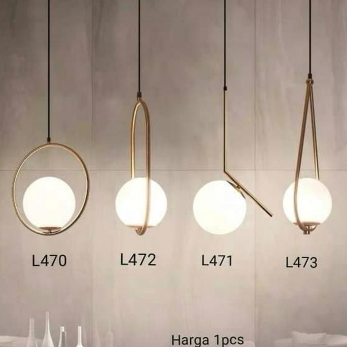 L472 LAMPU GANTUNG GOLD MODERN OVAL BOLA SUSU MEWAH MINIMALIS MODERN Murah