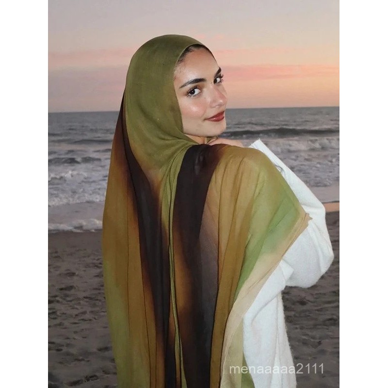 Hijab Scarf Bandana Wanita Baru Cat Air Vintage Mewah Pantai 180cm Panjang Sapu Tangan Bohemia Akses