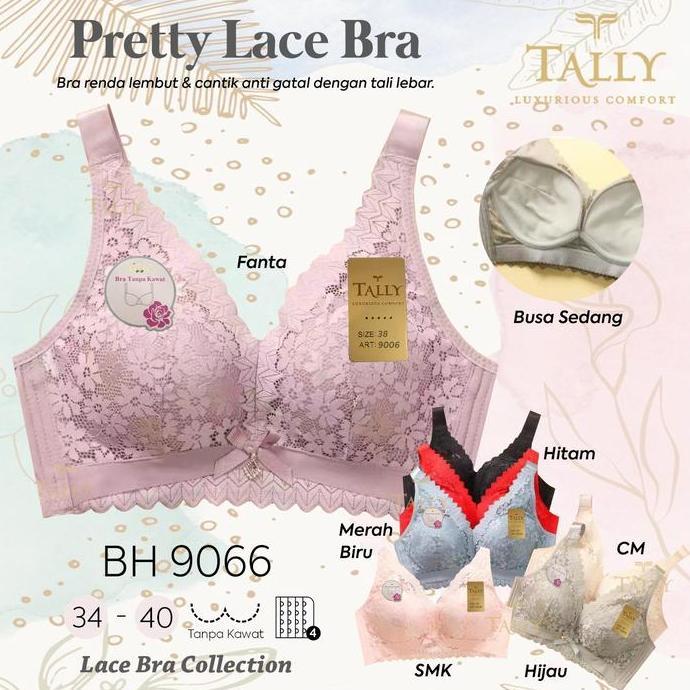 Febon- Syakilasunderwear Tally Bra Bh 9066 Tanpa Kat Busa Sedang Cup B-C Renda Cantik Penutup Lemak 