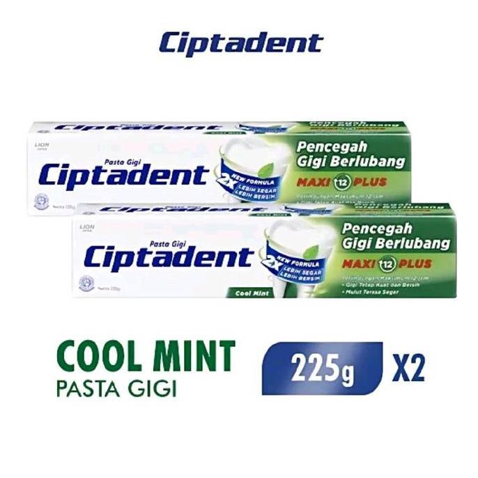 [Paket isi 2] CIPTADENT  Pasta Gigi Maxi 12 Cool Mint Jumbo Tub 225 Gram [WARNA HIJAU]