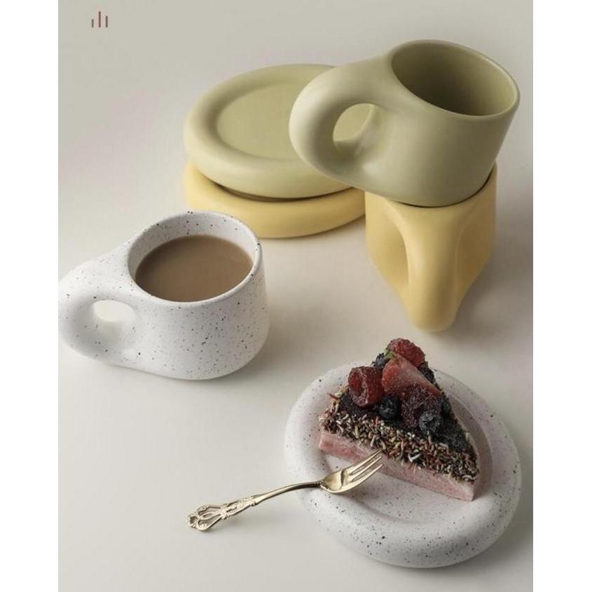 Aesthetic Nordic Scandi Ceramic Coffee Mug & Coaster Plate PJ