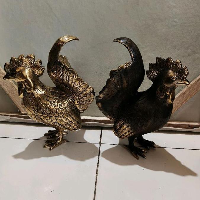 yang dicari] patung ayam jantan logam kuningan brass rooster