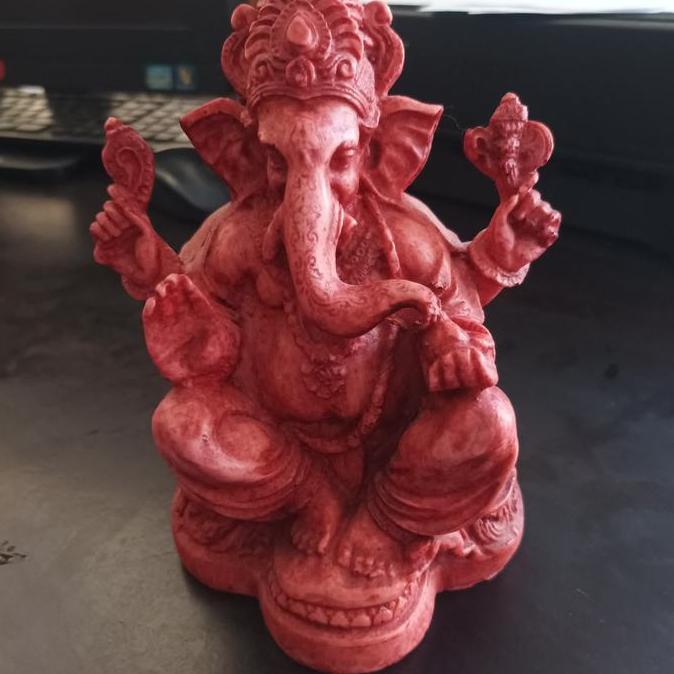 :=:=:=:=] patung sri ganesha fiber motif kayu 15 cm