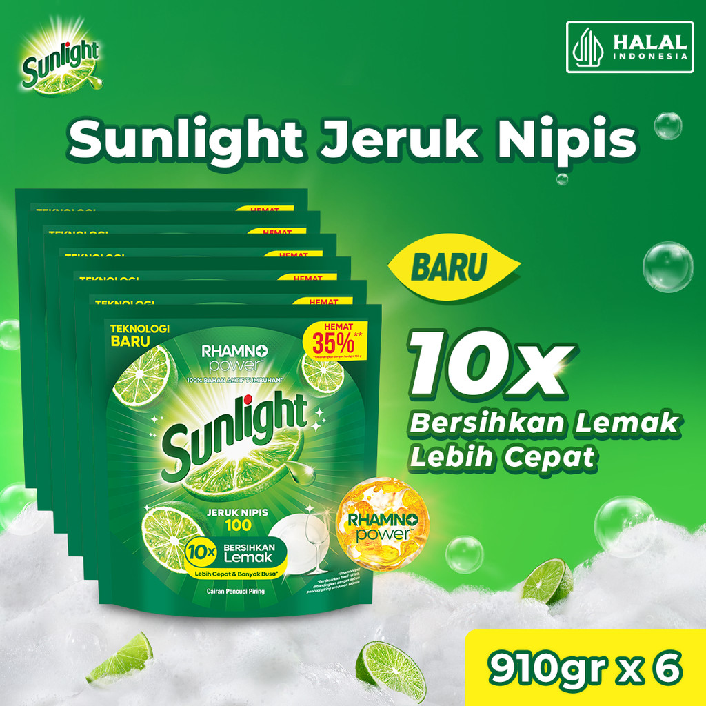 [FORMULA BARU] Sunlight Sabun Cuci Piring Jeruk Nipis 910gr X6 | Busanya Tumpeh-Tumpeh
