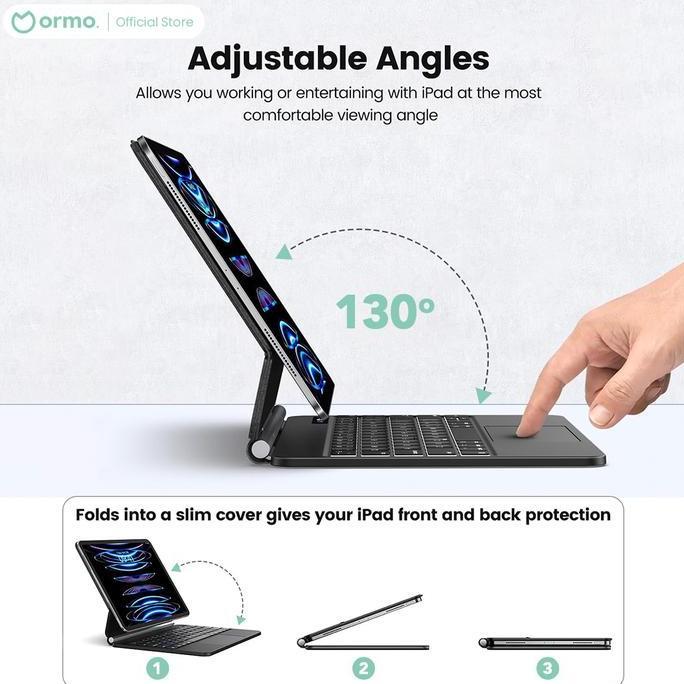 Tab- Ormo Magic Keyboard 11" For Ipad 11 Inch Ipad Air 4 5 Ipad Pro M1 M2