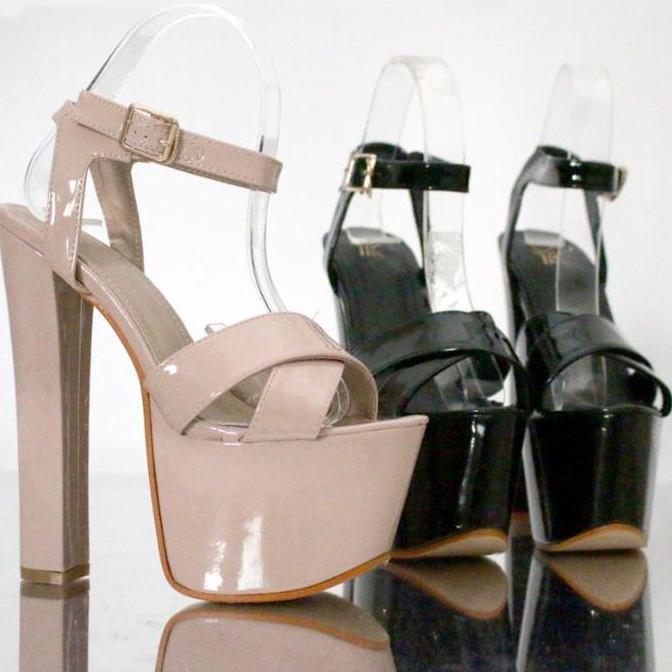 New - Ykshoes 1747 Heels 17Cm Strappy Big Chunky Heels Beige Heels  Black  Hak 17Cm Hak Kotak Hak Sq