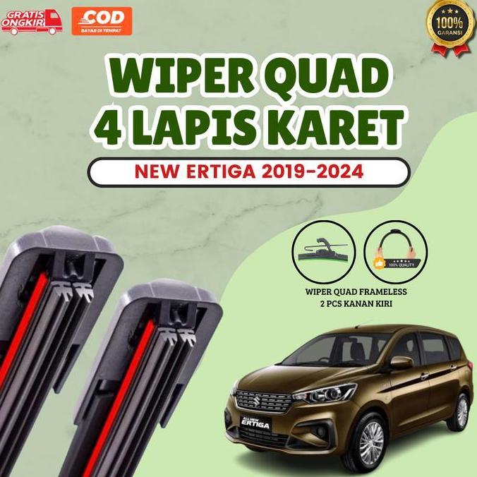 Wiper Quad Mobil New Ertiga 2019-2024 2 Pcs Kanan dan Kiri - Wiper 4 Lapis Karet Frameless Premium -