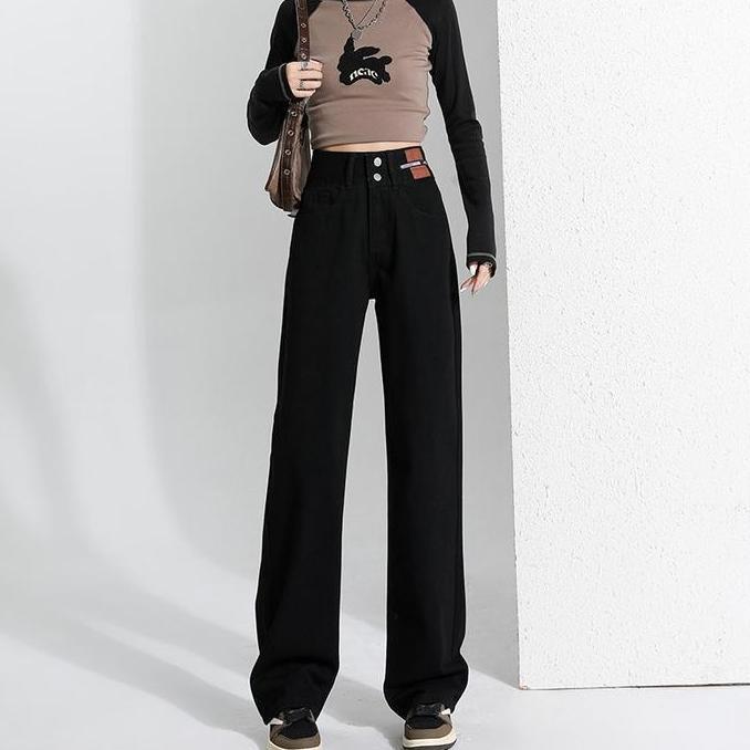Raclo- Celana Jeans Nita Hhist Kulot N Style Panjang Hitam Fit Kaki Nyaman Slim Denim Cutbray
