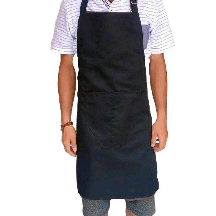 Pilihan - Celemek Cheff-Celemek Kain Premium-Celemek Kattun Drill  -Celemek Dewasa-Hitam Polos-Celem