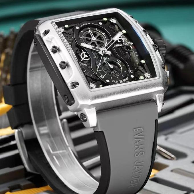 Watch- Evans Jayden Jam Tangan Pria 9550 Rubber Silicon Kaca Sapphire Chronograph Ter Resistant 5 At