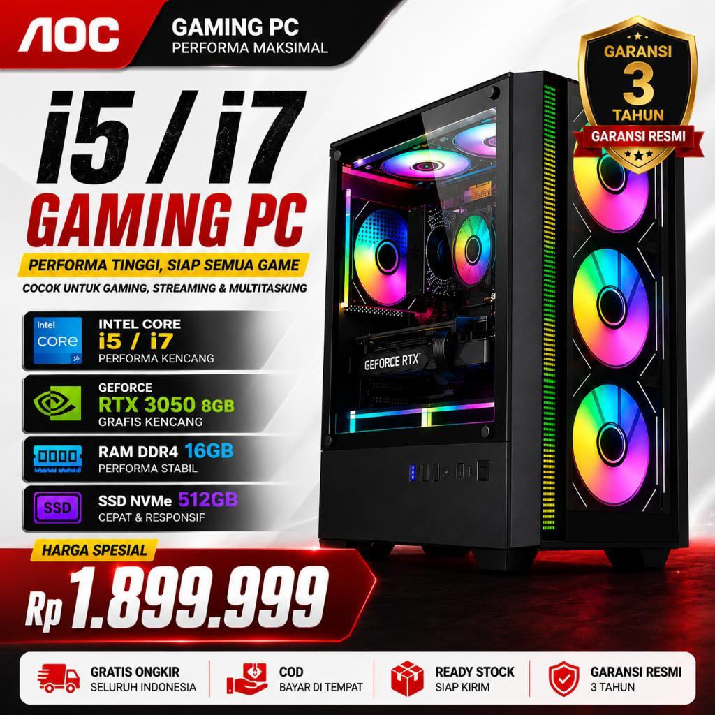 Aoc Pc Desktop Gaming Intel 12-Core Komputer Lengkap Untuk Kebutuhan Gaming, Desain, Dan Pekerjaan K