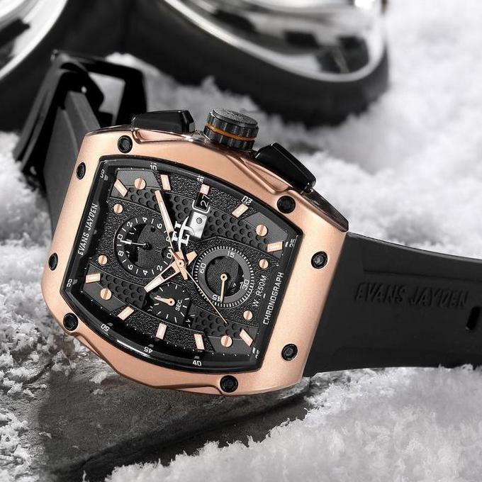Watch- Evans Jayden Jam Tangan Pria 9556 Rubber Silicon Kaca Sapphire Chronograph Ter Resistant 5Atm