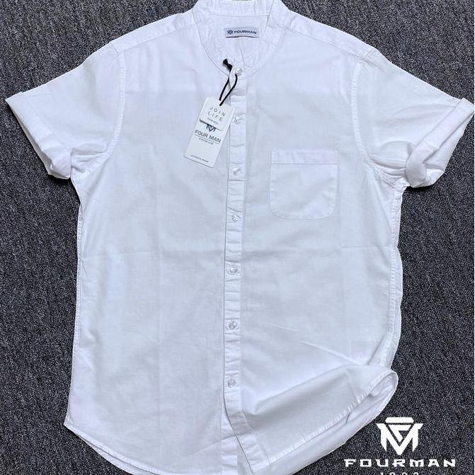 Gntg- Fourman-Kameja Pendek Sanghai Putih | Kameja Pendek Formal | Kameja Pedek Pria | Bahan Katun S