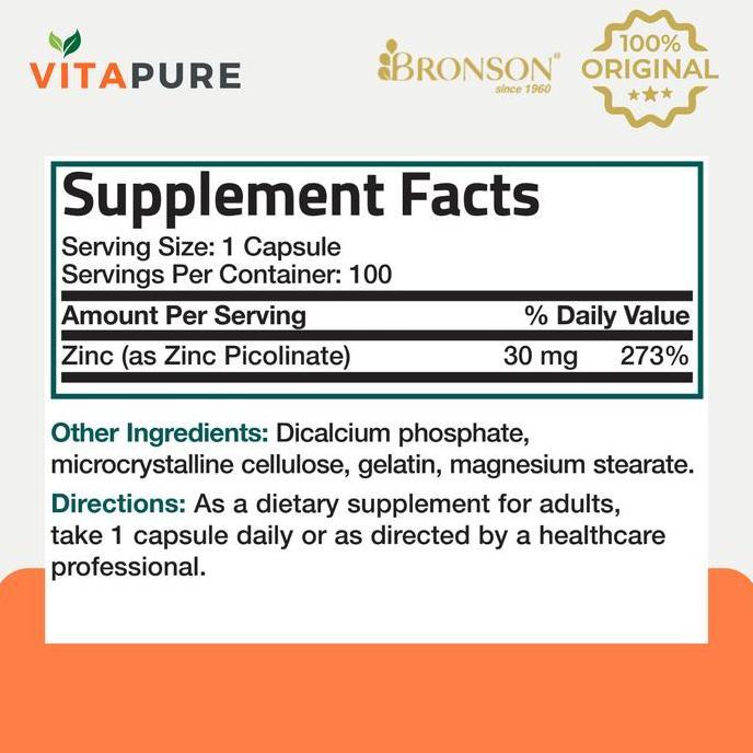 Bronson Zinc Picolinate 30Mg - 100 Capsules