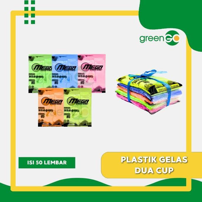 PLASTIK 2 GELAS PLASTIK UNTUK 2 GELAS MEGA PLASTIK WARNA WARNI KRESEK GELAS 2 CUP PLASTIK WARNA NEON