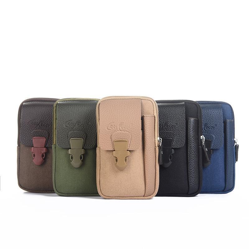 Tas Pinggang Pria Dompet Hp Bahan Kanvas Kulit