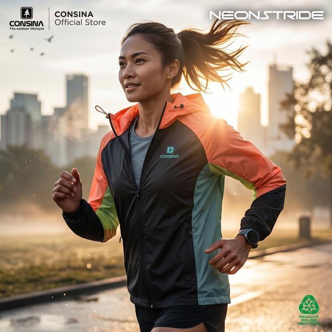 Consina Neonstride Jaket Windbreaker Paable Nylon Outdoor Gunung Travel Running