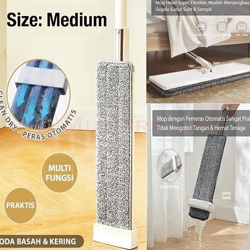 Sekre- Kain Pel Lap Lantai Microfiber Peras Otomatis Mop Permbersih Putih Tarik