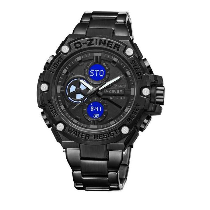 Clock- Dziner Jam Tangan Pria 8347 Rantai Stainless Steel Double Time Ter Resistant 10Atm Kaca Tches