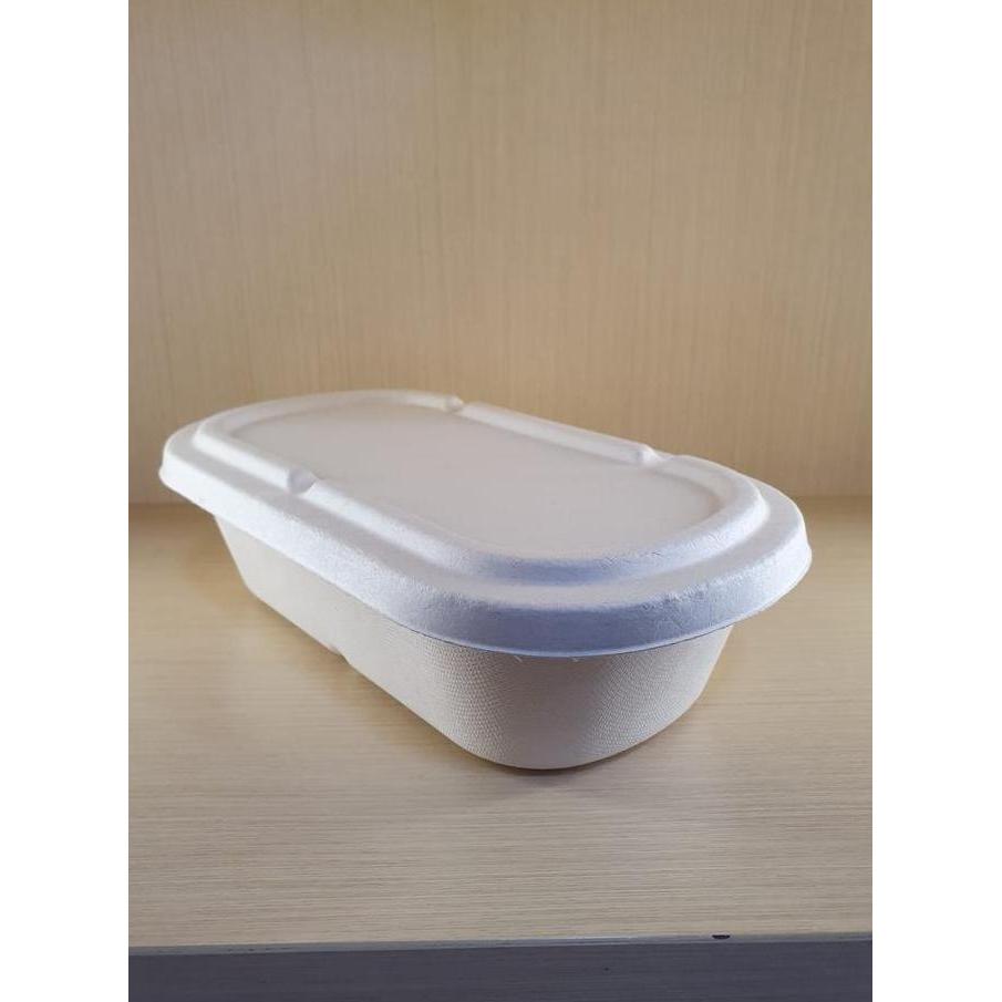 [10pcs] SUGARCANE OR BAGASSE LUNCH BOX OVAL 1000ML TANPA SEKAT + LID (SUGARCANE) | Premium, Eco Frie
