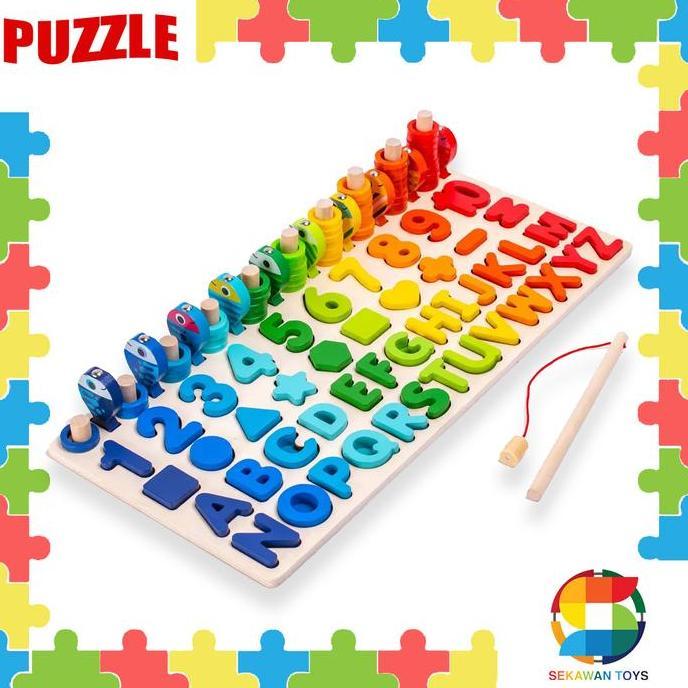 [vy] Mainan Edukasi Anak Bongkar Pasang Huruf dan Angka / Puzzle Alphabet dan Geometri Toy 3170A