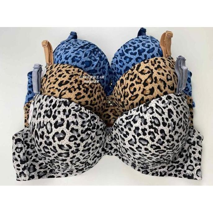 Pilihan - Bra Bh Kawat Push Up Busa Tebal Motif Macan Leopard Cantik Cup A Kecil Kait 2 | Size 32 34