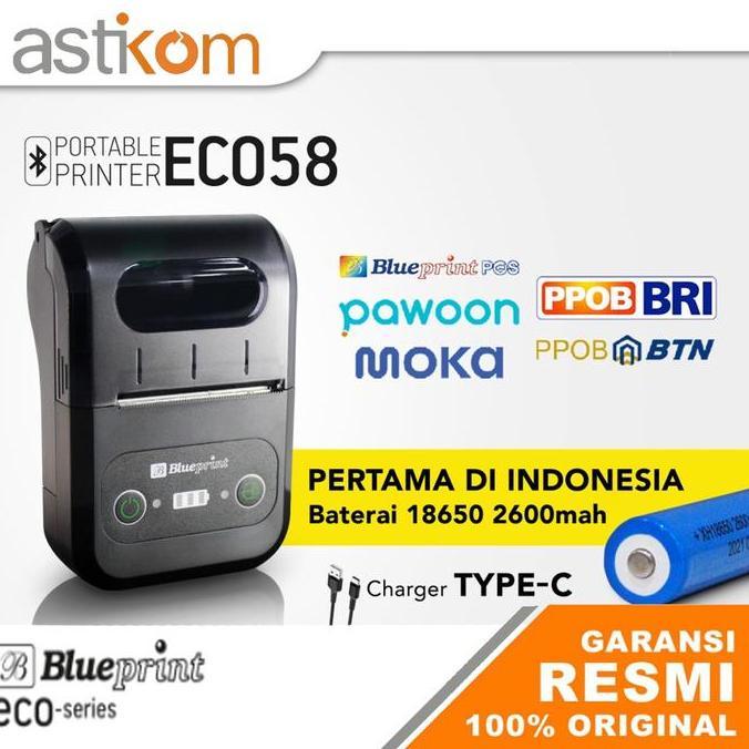 Portable Printer receipt Thermal Bluetooth BLUEPRINT ECO58 Baterai