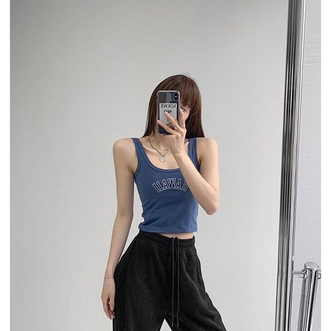 DR364 - Blackpink Tanktop Hawaii Press Body Fashion Wanita Croptop Summer Import Sunmori 1123