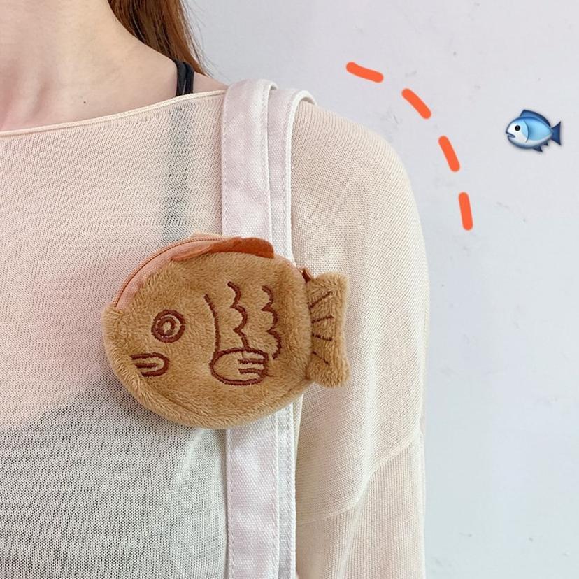 Dota Dompet Koin Headset Taiyaki Kue Ikan Import Jepang Bulu Plush Purse Pengiriman Kilat