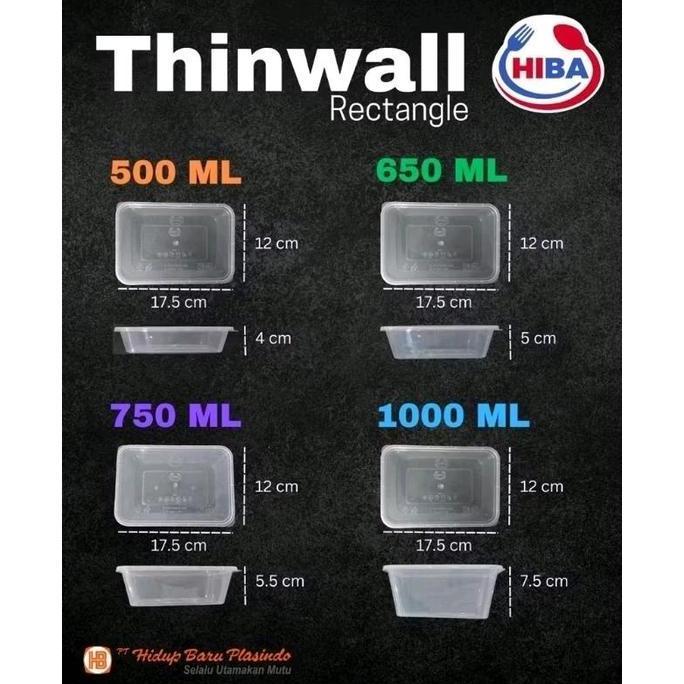{Isi 25} Thinwall Persegi Panjang 500ml 650ml 750ml 1000ml - Thinwall Plastik HIBA