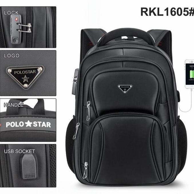 POLO STAR Tas Ransel Laptop Backpack Pria Wanita Sekolah Tas Punggung Laptop Gembok USB Port
