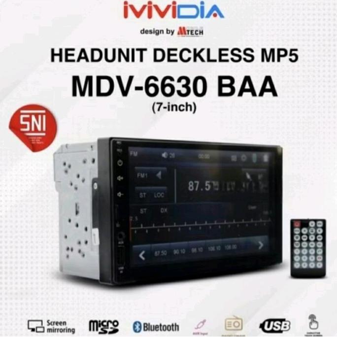 Head Unit Double Din Deckless 7 inch MVIDIA MDV-6630 MP5 Autolink Full Glass Panel Deckles Mobil 7in